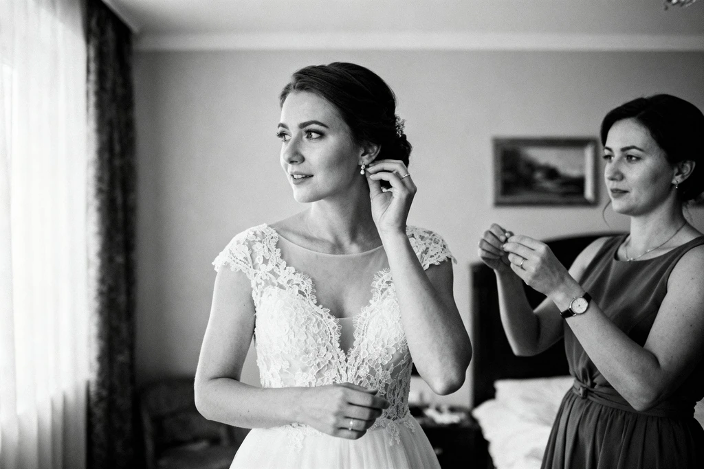 Przygotowania panna młoda - czarno-białe