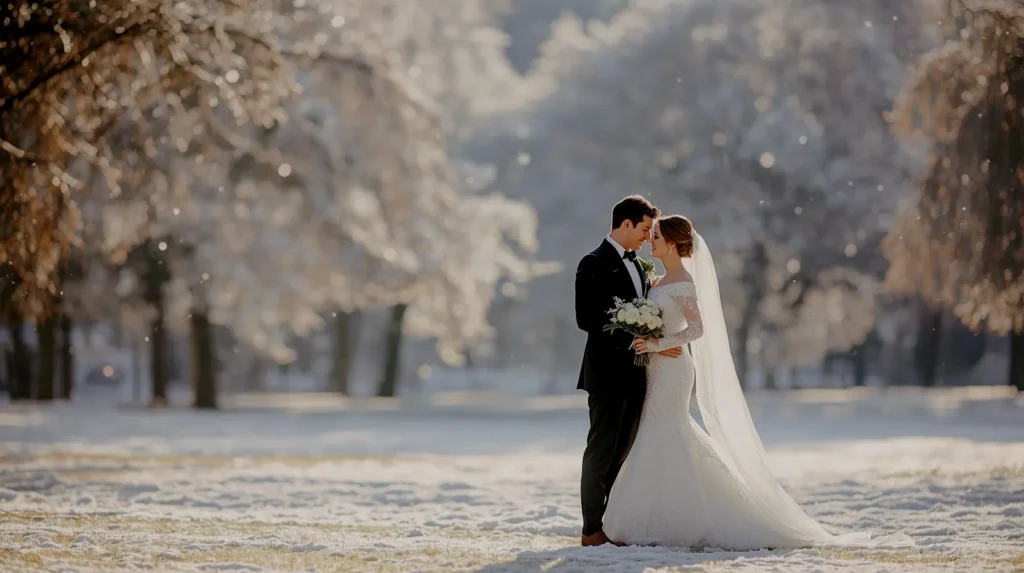 Sesja slubna zimowa w parku